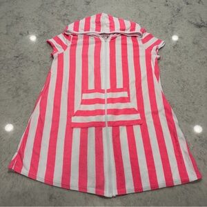 Pink and White Stripe Hooded Swim Cover Up - Size XL